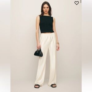 Reformation Gale Satin Mid Rise Bias Pant in Fior di Latte White